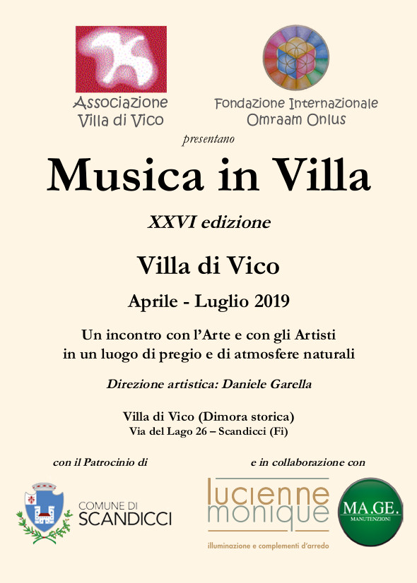 La copertina del programma di Musica in Villa 2019 